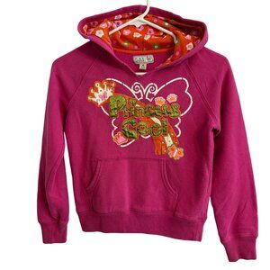 Place 89 Girl's Hot Pink Hooded Sweatshirt Butterfly Graphic Princess Cool Sz M